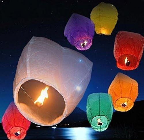 ACTIMOB Biodegradable Flying Paper Floating Chinese Sky Lanterns ( Mix Colours ) - 10 Pack