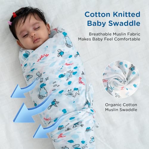 Image of Mee Mee 100% Cotton Muslin Swaddle Wrap for Newborn Baby (120 x 100 cm) | Ultra Soft, Breathable, Lightweight & Quick-Dry | Hypoallergenic Multi-Use Baby Blanket, Nursing Cover, Stroller Cover