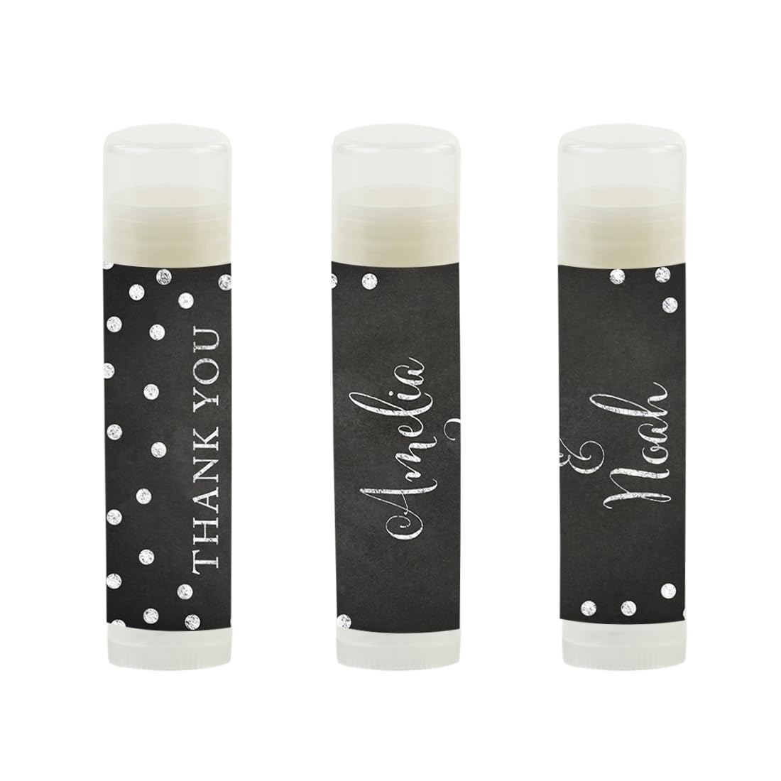 Andaz Press Personalized Wedding Party Lip Balm Party Favors, Chalkboard, Thank You, Bride & Groom Names and Date, 12-Pack, Custom