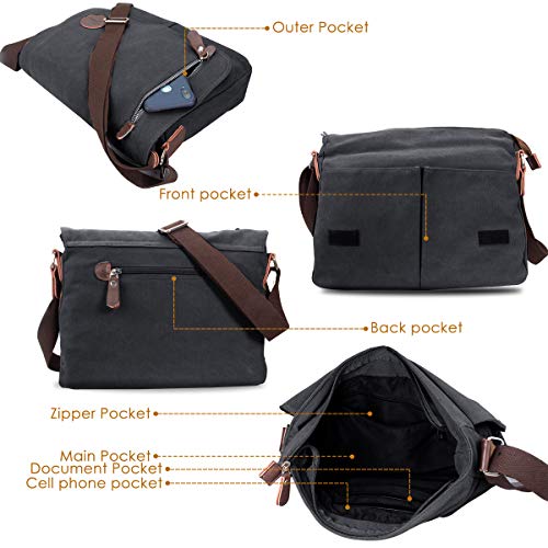 CHEREEKI Schoudertas Heren, Canvas Messenger Bag met Veel Zakken, Rits en Brede Band, Canvas Tas voor Werk, School, Reizen en Dagelijks Gebruik (Geschikt voor 13,3-inches Laptop) - Image 6