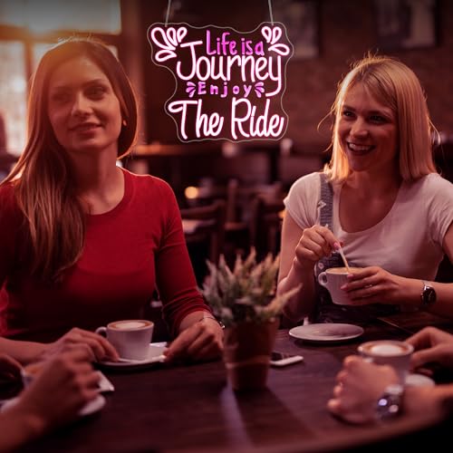 Image of Neon Sign, Life Is a Journey Enjoy the Ride Neon Signs for Wall Decor Pink LED Light up Girls Room Party Preppy Decoration USB Powered