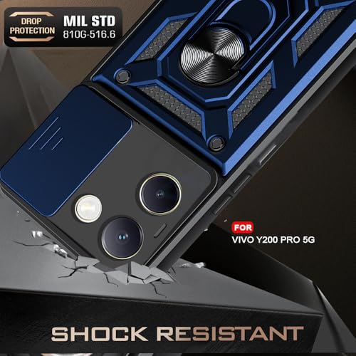 Image of AESTMO Polycarbonate Tough Armor Vivo Y200 Pro 5G Bumper Back Case Cover | Ring Holder & Sliding Camera Shield Cover | 360 Degree Protection Back Case Cover for Vivo Y200 Pro 5G (Blue)