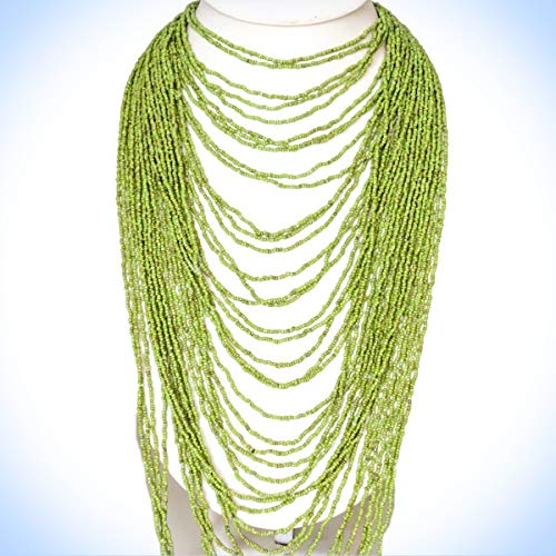 Opulent 40 Strand Lime Green Layered Choker Unique Chic Crystal Rhinestone Elegant Jewelry Necklace