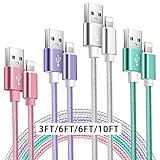 iPhone Charger [Apple MFi Certified] 4pack (10ft/6ft/6ft/3ft) apple phone charger iPhone Lightning Cable Nylon Braided Compatible with iPhone 13 Pro/13/12/11 Pro/11/XS MAX/XR/8/7/6s more -Multicolored