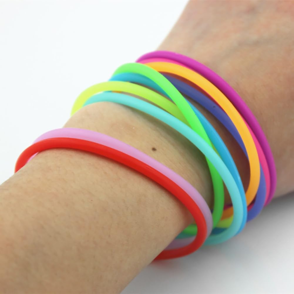 JIHUOO 50 Pcs Colorful Silicone Bracelets Large 80s Bangle Bracelets Colored Rubber Bracelets Elastic Wristbands Bracelets Stretchy Bracelet Bands 90s Party Favors for Kids - Image 3