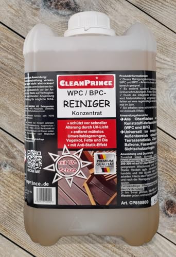 Cleanprince WPC/BPC Detergente concentrato, 5 litri, materiale composito di plastica, terrazze, pavimenti, pulizia e cura