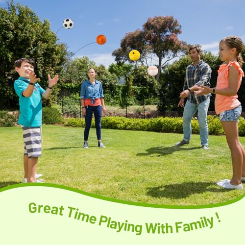 Maxmoc 5 Stück Ball mit Schnur Kinder, 6cm Springball mit Schnur, Gummi Ball mit Gummiband Handgelenk, Sport Spielzeug für Kinder Erwachsen Basketball Fußball Baseball Tennis