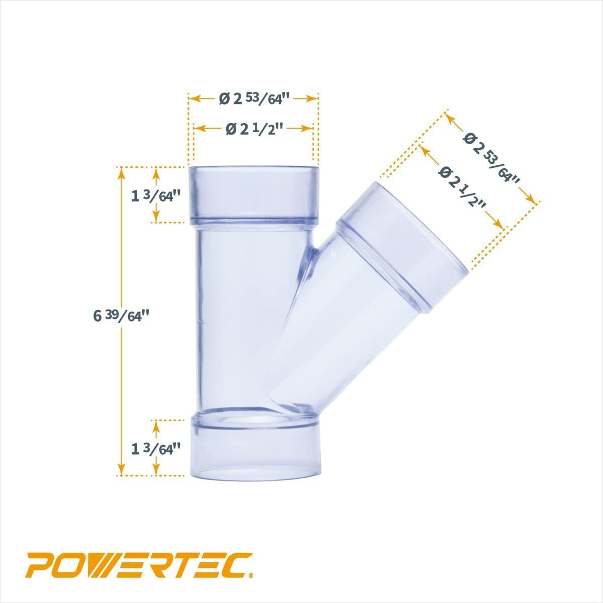 POWERTEC 70422 ID 2-1/2インチ Yフィッティング クリアPVCパイプ2本、外径2-1/2インチ x 長さ36イ