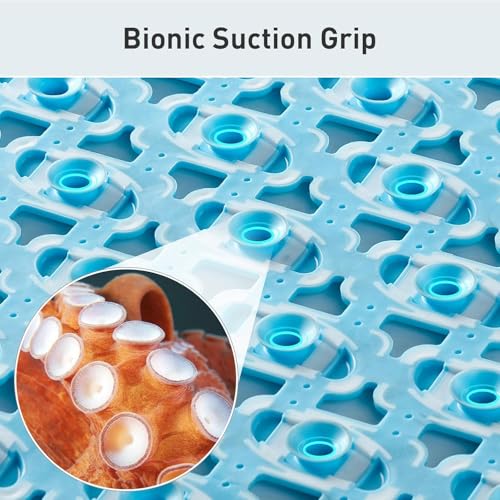 Image of HomeCloud Non-Slip Shower Mat for Bathtub, Anti-Slip Bath Mat with Suction Cups, Drainage Holes & Foot Massage Exfoliating Surface (D Blue)