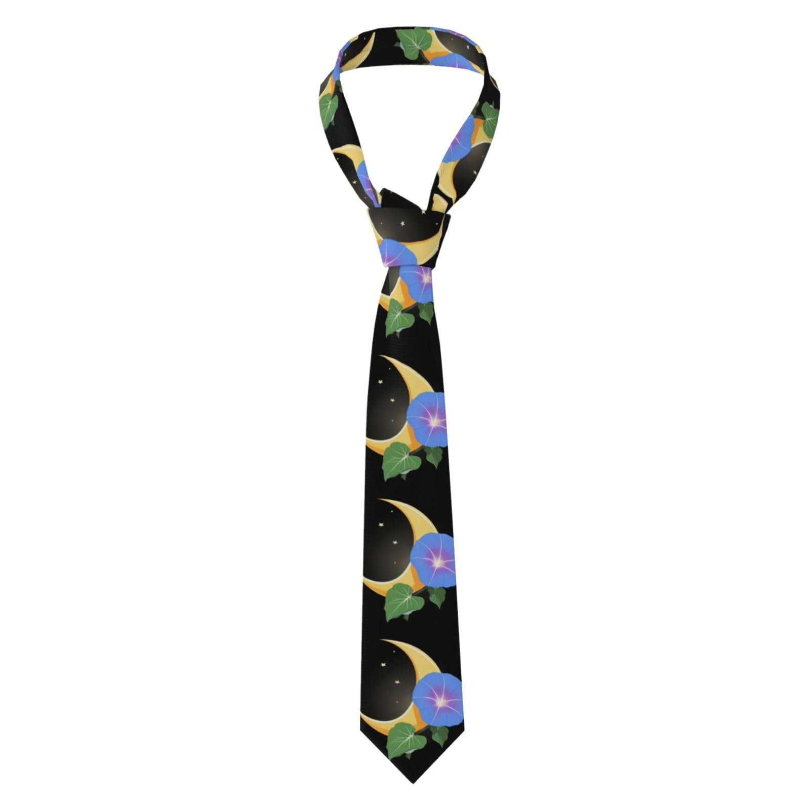 Whjssf Men's Black Morning Glory On The Moon Picture Necktie Soft & Comfortable, Non-Deforming, Fade-Resistant, Durable (57X3.1 Inch)