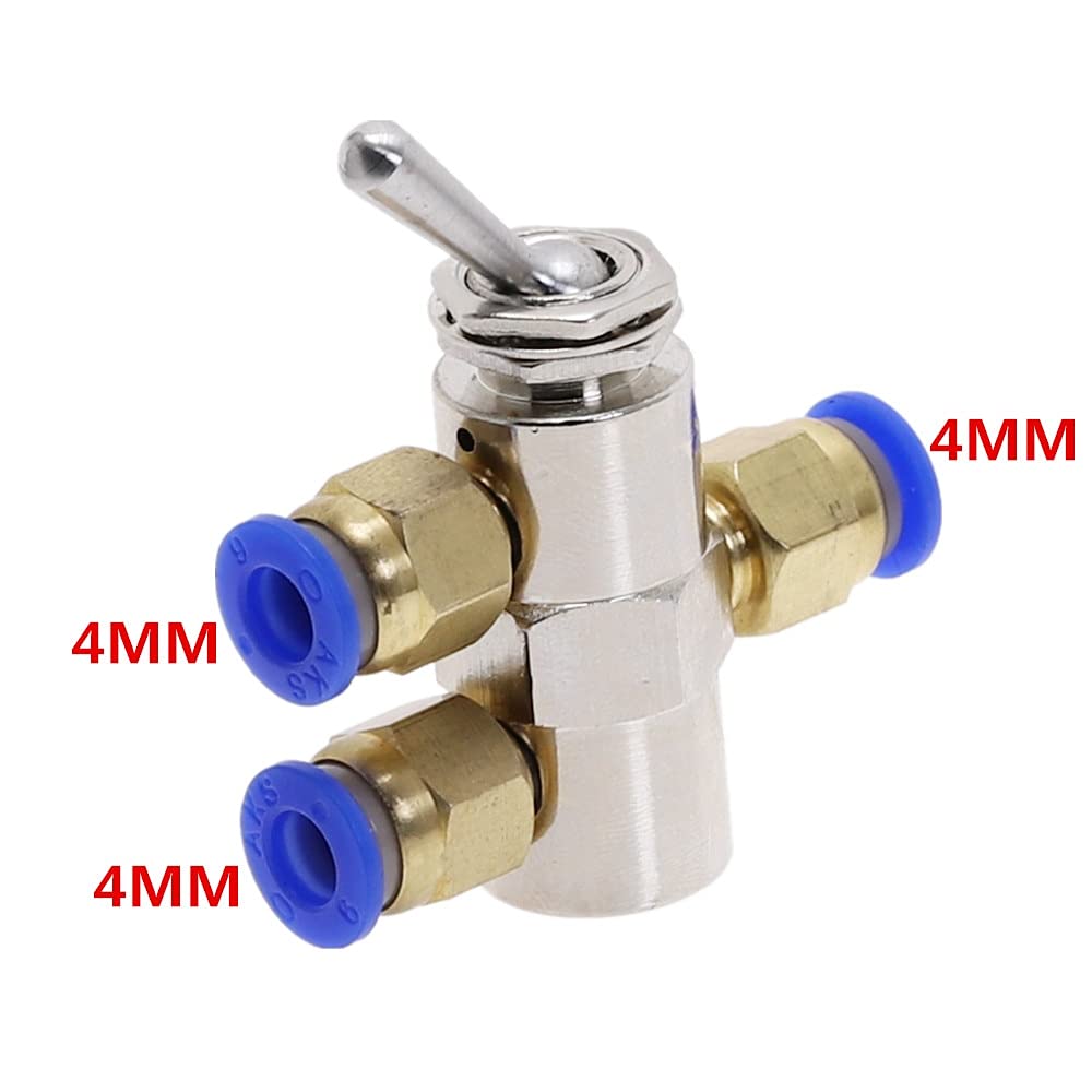 Interrupteur à Bascule, vanne mécanique Soupape d'échappement 2 Positions 5 Voies Interrupteur à Bascule mécanique cylindrique à air pneumatique avec raccords TAC2-4V MTDHH(4mm)
