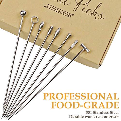 Demigo Cocktail Picks, 8 New Styles Stainless Steel Reusable Olive Stuffers Martini Picks Set Fruit Toothpicks Garnish Skewers Appetizer Drink Stick For Bar Party, Barbeque Snacks, Club Sandwiches #TOP1