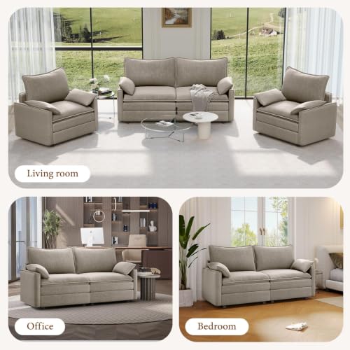 Image of Vesgantti 74 inch Deep Seat Loveseat Sofa, Small Cloud Couch Sectional, Brown