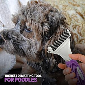 POODLIE Poodle Pet Dematting Comb for Dogs – Handheld Undercoat Dematter Rake Grooming Tool for Long or Short Hair