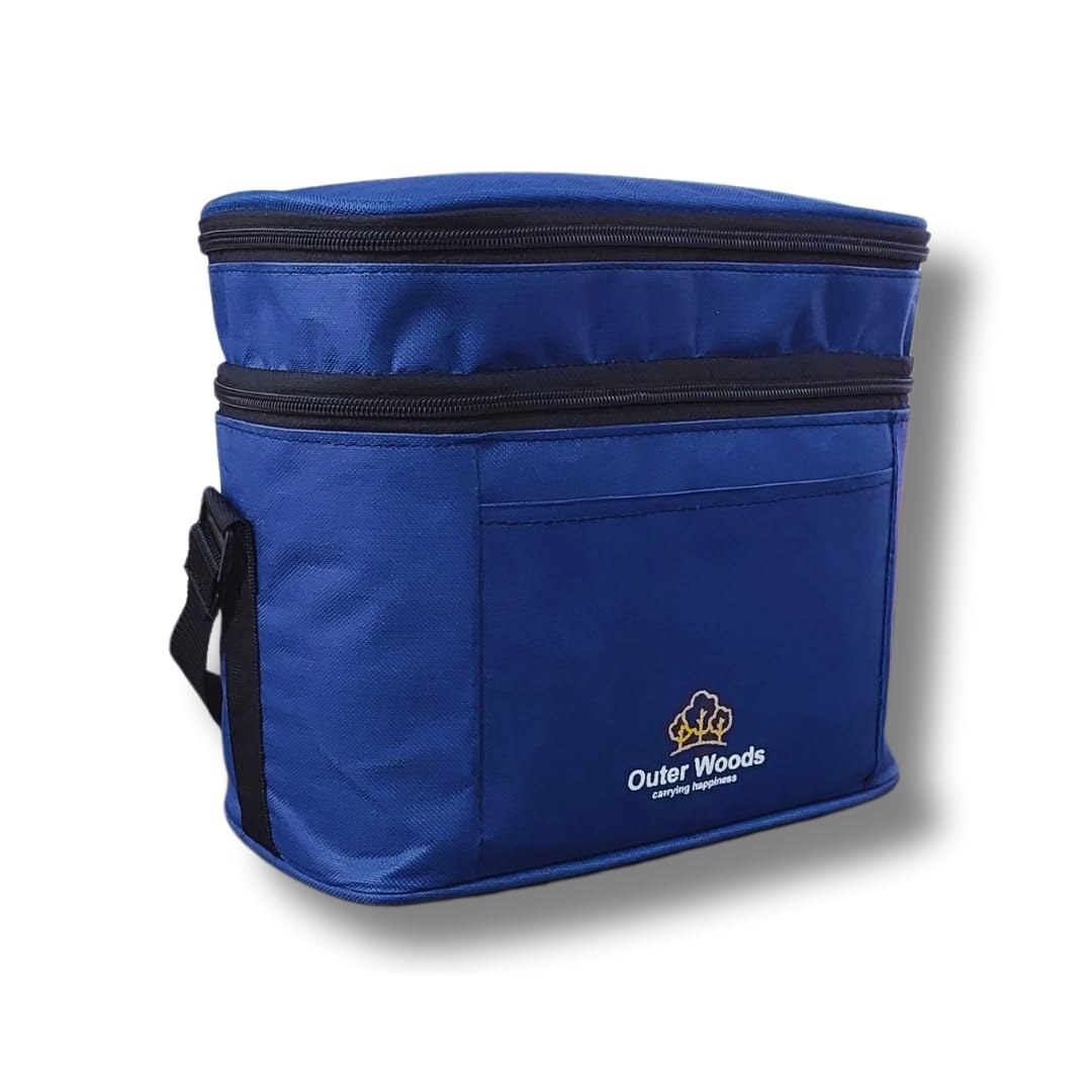 outer woods insulated 6 can cooler bag dual compartment | fits 6 x 500ml beer cans & snacks| keeps beer cans cool for up to 10 hours (navy blue)