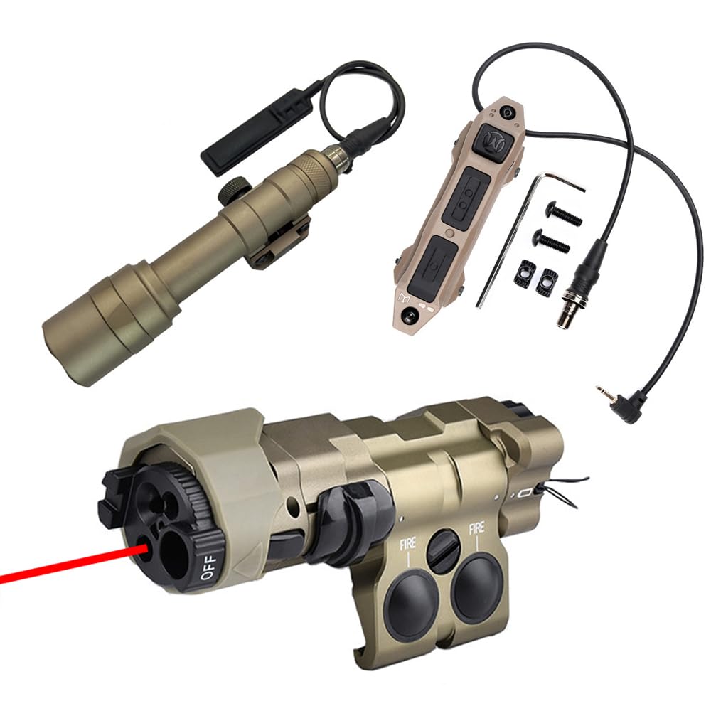 Metal ML C1+ Box Aiming Laser Sight(with IR+Red/Green/Blue Laser+IR Fill Light+220 Lumens LED Flashlight), & M600u Strong Flashlight, & Dual Wire Modular Remote Pressure Switch(SF+2.5 Plug) Combo,DE