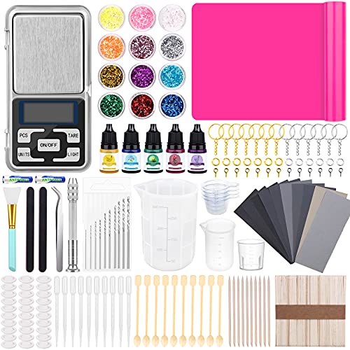 Resin Tools Crafts Art Supplies 309 Pcs, Epoxy Resin Starter Kit with Pocket Scale, Silicone Mat, Measuring Cup, Resin Drill, Sandpaper, Glitter, Pigment, Keychain Rings for DIY Casting Jewelry Making