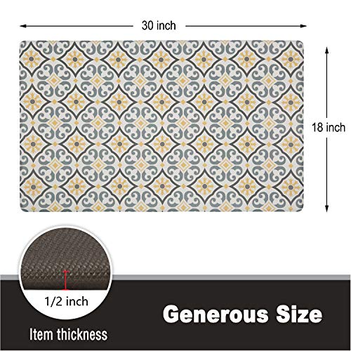 QSY Home Kitchen Anti Fatigue Floor Mats 18x30x1/2-Inch Comfort Standing Rugs for Laundry Bath Room Pvc Foam Bevel Edges Non-Slip Waterproof Mats, Grey/Yellow