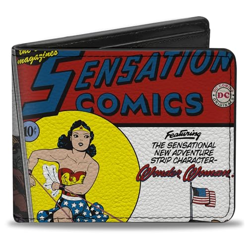 Buckle-Down Carteira dobrável Mulher Maravilha, multicolorida, 10 cm x 9 cm, Multicor, 4.0' x 3.5', Buckle-down Carteira PU dobrável – Capa clássica da Mulher Maravilha Sensation Comics #1