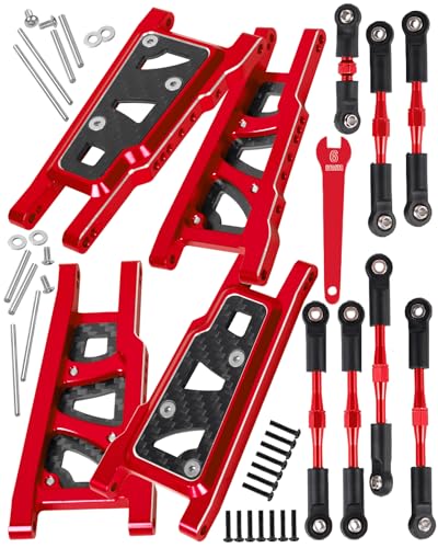 RCHuiWow RC A Arms & Turnbuckles Upgrades Part for 1/10 Slash 4x4 (VXL),Rustler 4x4 (VXL),Stampede 4x4 (VXL),Alloy Aluminum Front Rear Suspension Arms,Turnbuckles Camber Link,Red