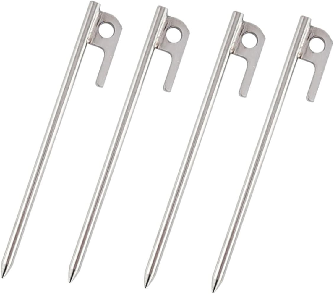 4pcs Camping Tent Stakes Stainless Steel Floor Nails Heavy Duty Tent Pegs Nails Pin Safe Camping Accessories Stable Support for Portable Design