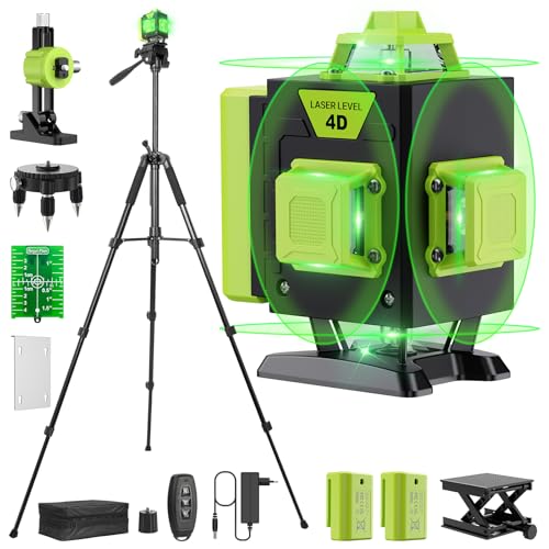 【avec Trépied】Niveau Laser 4 x 360°, 16 Lignes Vert Laser Chantier Professionnel pour la...