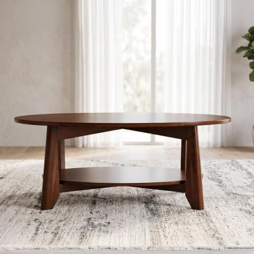 Image of Royaloak Atlanta American Wooden Center Table for Living Room | Solid Wood | Bottom Shelf | Oval Designed Surface for a Sophisticated Look | Angled Legs for Stability |Living Room Centre Table