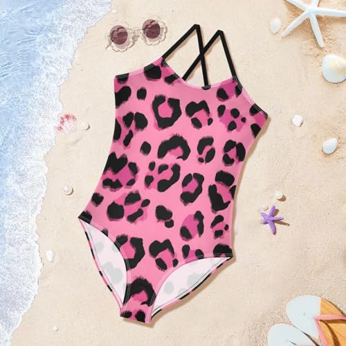 Rose Leopard Pattern Girls One Piece Swimsuits Summer Quick Dry Beach Bathing Suit3