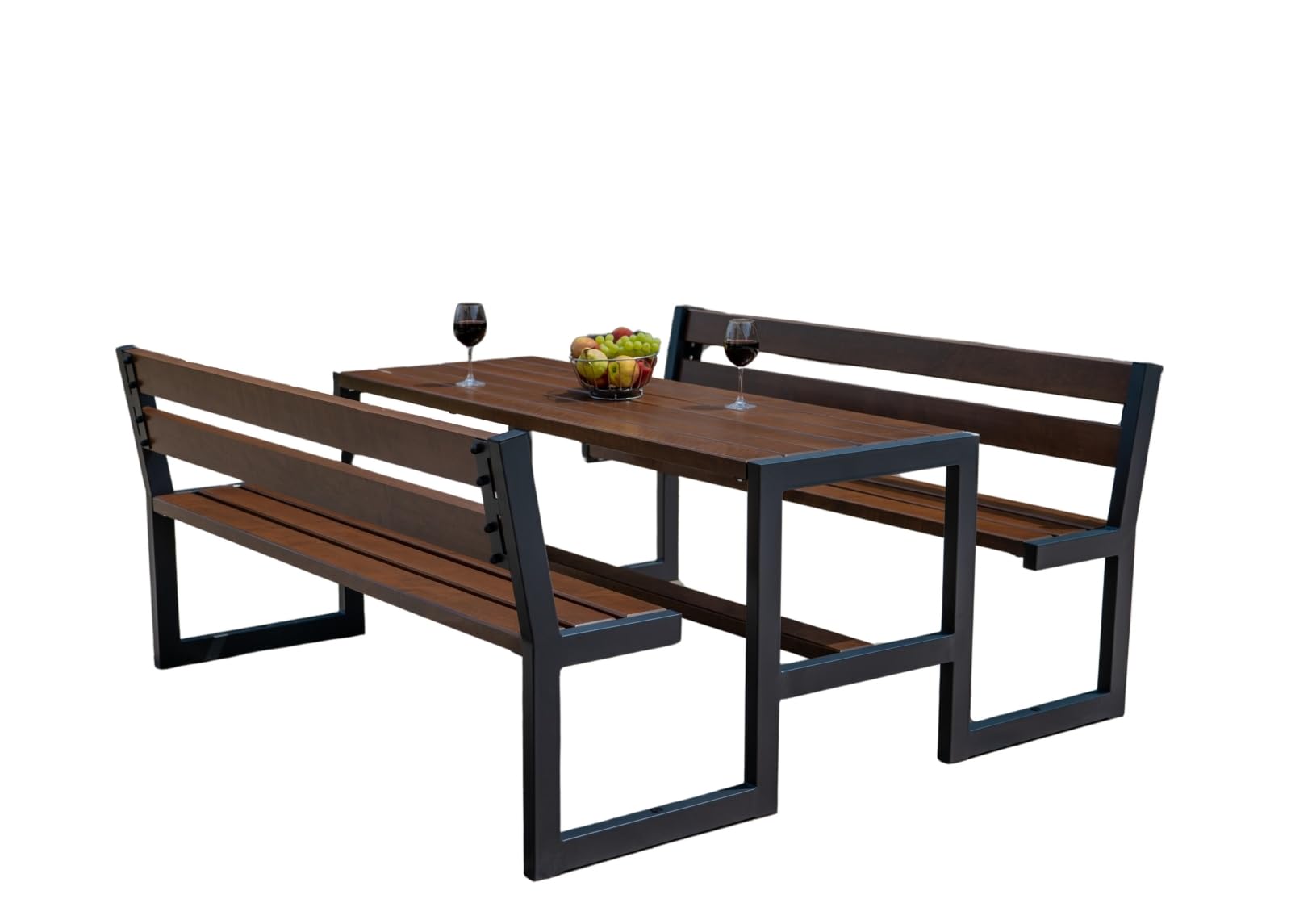 Rattanland® Gartenbank mit Tisch, Gartentisch mit Zwei Gartenbänken, Gartenmöbel Set Holz, Biertischgarnitur, Sitzgruppe Garten, Picknicktisch, Bierbank, Sitzgruppe Outdoor (Nuss)