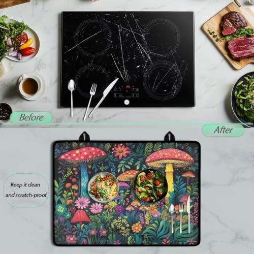 Image of Stove Top Cover for Electric Stove Induction Cooktop Mat for Glass Ceramic Top Stove Anti-Scratch Electric Stove Top Protector Cover For Kitchen Decor, 29 x 21 Inch, Mushroom Flower Grass
