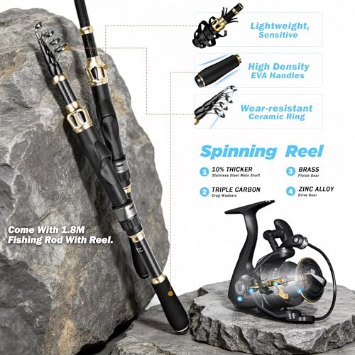 Image of PLUSINNO Fishing Gear, Fishing Backpack with Fishing Rod, Tackle Box, Waterproof Tackle Backpack with Rod Holders,Lures, Tools, Pliers & Accessories, Fish Gifts for Men