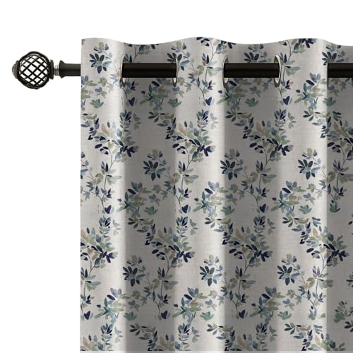 Image of LINENWALAS Printed Blackout Curtains for 6 Feet Window | Set of 2 | Floral Printed Drapes | Thermal Insulated, Room Darkening Panels with Grommet Hanging for Living Room (Azure Petals)