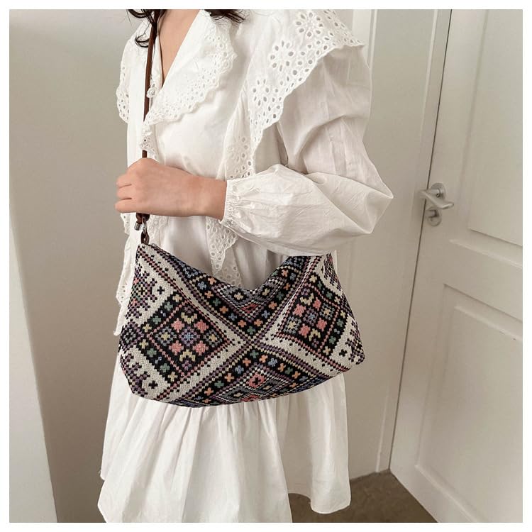 Image of Retro Canvas Handbag Hobo Shoulder Bag for Women Casual Working Shopping Bag (Black)