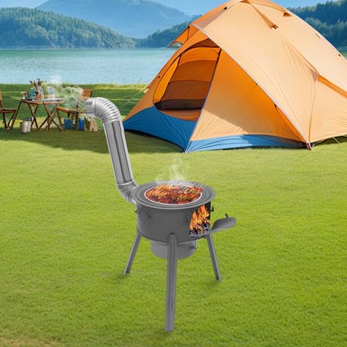 Wood Burning Stove, Multifunction Wood Burning Stove with Grill Rack Portable Steel Tent Stoves with Detachable Legs & Chimney Pipes for Backyard,Tent,Camping (16.9" Diameter with 3 Wok Rings) - Image 4