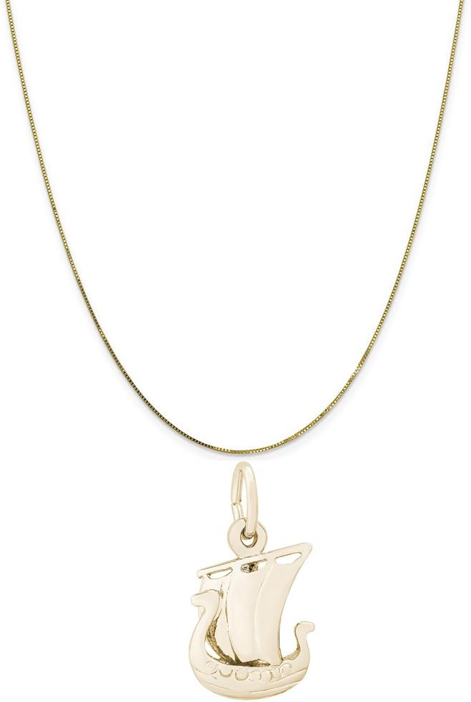 14K Yellow Gold Viking Ship Charm on a 16, 18 or 20 inch Rope, Box or Curb Chain Necklace