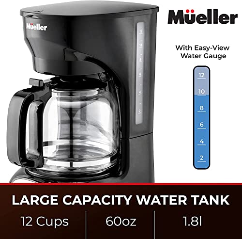 Product Image 3: Mueller 12-Cup Drip Coffee Maker, Auto Keep Warm Function, Smart Anti-Drip System, with Permanent Filter and Borosilicate Glass Carafe, Clear Water Level Window Coffee Machine