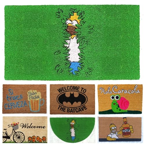DONATELLA Felpudo Coco Dibujo con Base Antideslizante de PVC - 40x70 cm, Homer Verde