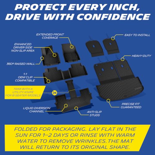 Image of Michelin Vehicle Mats for 2027 Kia Telluride Hybrid 7-Seater (7 Piece) | Not Fit 2020-2025 or Gas, All-Weather TPE Custom Fit Liner, Premier