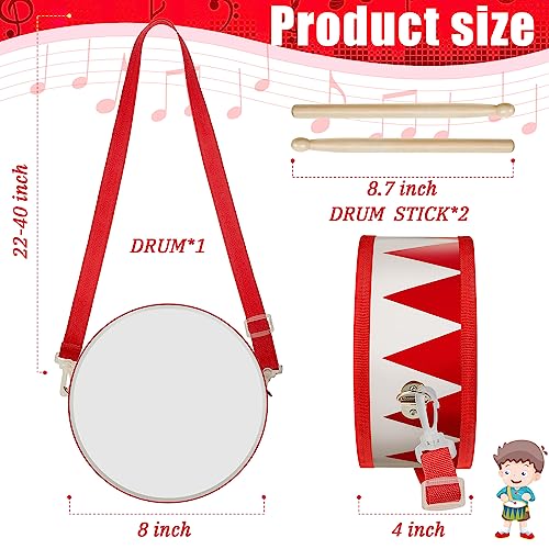 Kids Drum Set 8 Inch Wooden Toy Drum with Adjustable Strap 2 Drumsticks Educational Sensory Musical Instrument Toy Set for Toddlers Kid Baby Boys Girls Gift(Red Triangle Style)