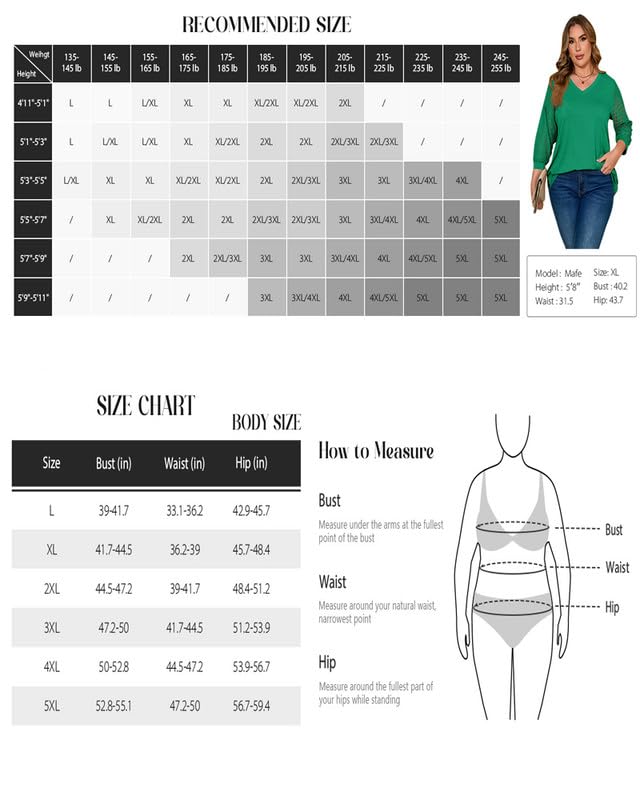 Womens Plus Size Tops Lace 3/4 Sleeve V Neck Tunic Shirts Casual Loose Fit Curvy Blouse2