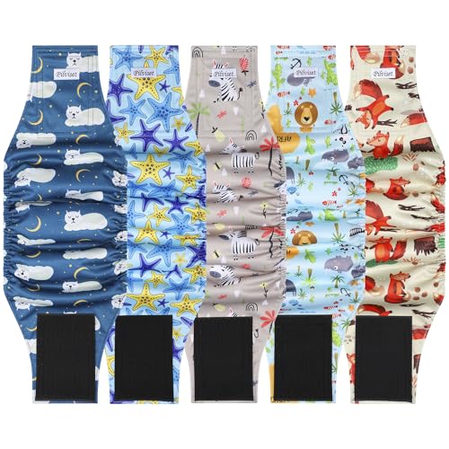 Image of 5 Pack Dog Diapers Male Reusable, Premium Belly Bands for Male Dogs, High Absorbing Male Dog Pee Wraps for Doggie in Incontinence or Excitable Urination and Training,Animal,XS