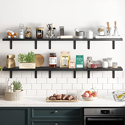 Fixwal Floating Shelves, Rustic Wood Wall Shelves Set Of 6, Shelves For Wall Decor, Farmhouse Style For Bedroom, Living Room, Kitchen, Bathroom, Office And Plants (Black) #TOP6