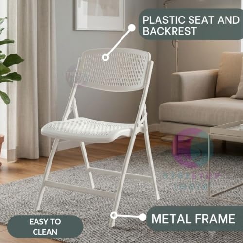 Image of Streetup India Folding Metal Chair with Nylon Seat and Backrest for Home /Kitchen /Study Chair and Restaurant /Outdoor Chair (White)