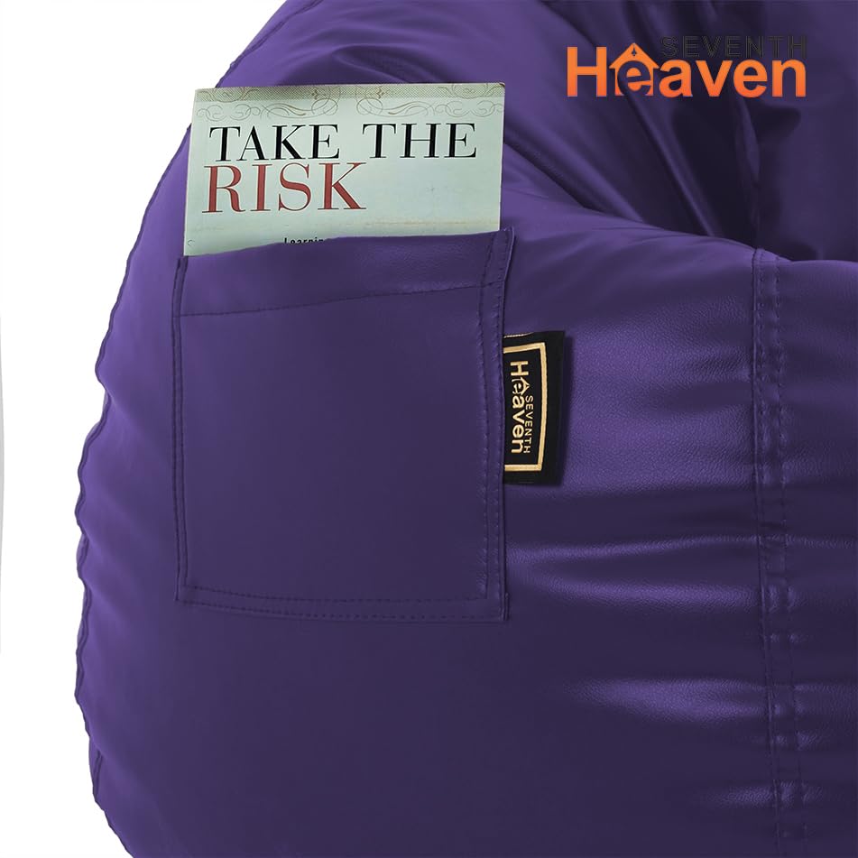 Image of Seventh Heaven 3XL Bean Bag Cover with Footrest and Cushion (Without Beans) | Premium Scratch Resistant Leatherette | (Leatherette Fabric - Purple)