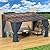 RTDTD 10' x 14' Gazebo?Hard Top Lean to Gazebo Wall Mount Heavy Hardtop Gazebos Outdoor Pergola with Curtains and Netting for Patio Garden Lawn Backyard Deck (Navy)