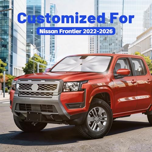 Image of Car Windshield Sun Shade for Nissan Frontier 2022-2026 -[Reflective Coated Fabric] Sunshade Umbrella for Front Window, Car Shades Sun Visor Keep Car Cool and Protects Interior, 1:1 Exact Fit