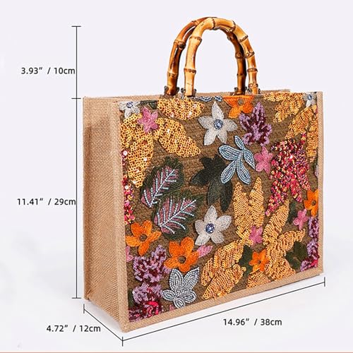 Bolso Tote para Mujer con Asa de Bambú y Bordado de Lentejuelas miniatura 4