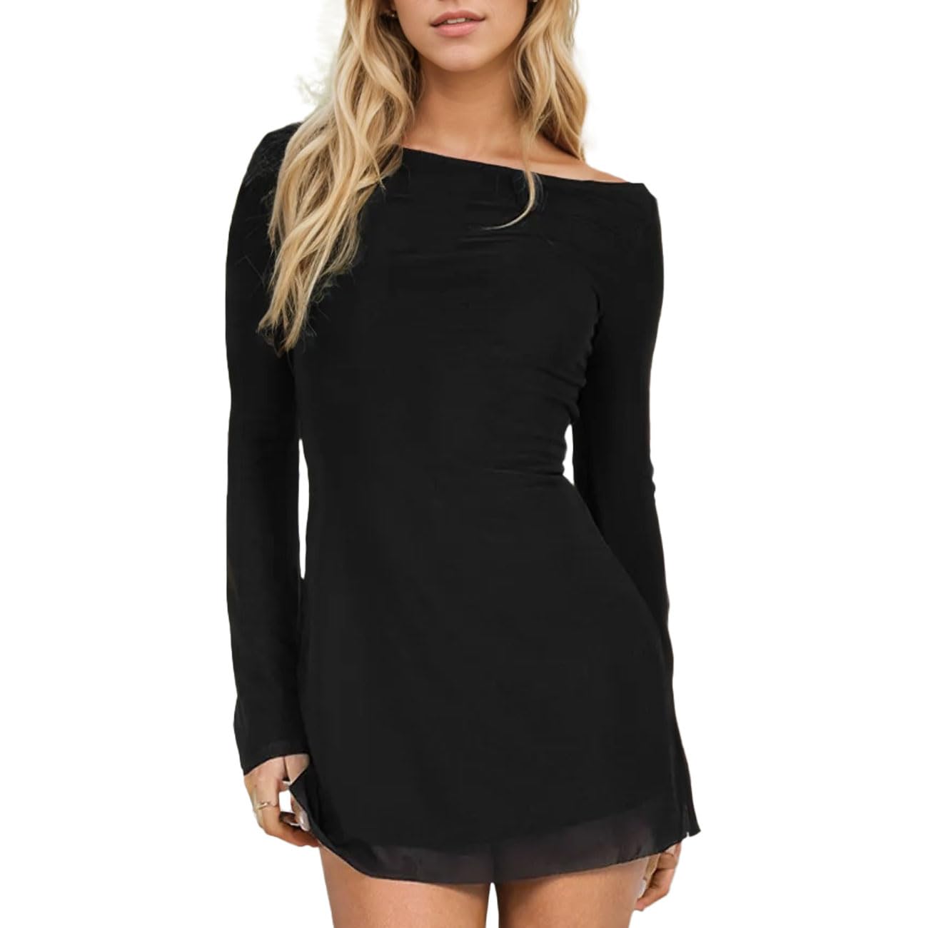 EMOTTOS Women Backless Mini Dress, Sexy Mesh Cocktail Tight Dress with Adjustable Straps, Wrap Slim Fit Bodycon Dresses with Round Neck, Clubwear for Festive Clubbing Party, Black, M