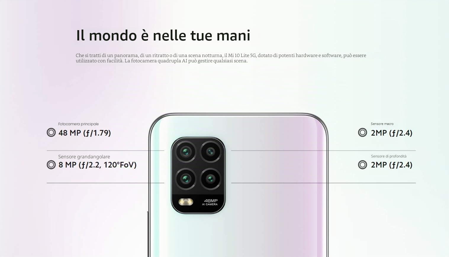 Xiaomi Mi 10 Lite 5G Smartphone - RAM 6GB ROM 128GB 6.57'' AMOLED 48MP quad-telecamera 4160mAh (typical) NFC nero [Versione globale]