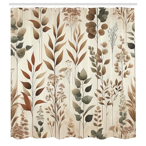 ABAKUHAUS Braun Duschvorhang, Vintage Botanik Kunst Aquarell...